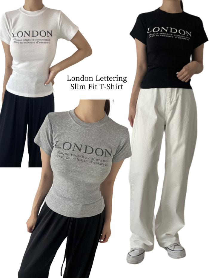 런던 레터링 슬림핏 티셔츠 (3color)